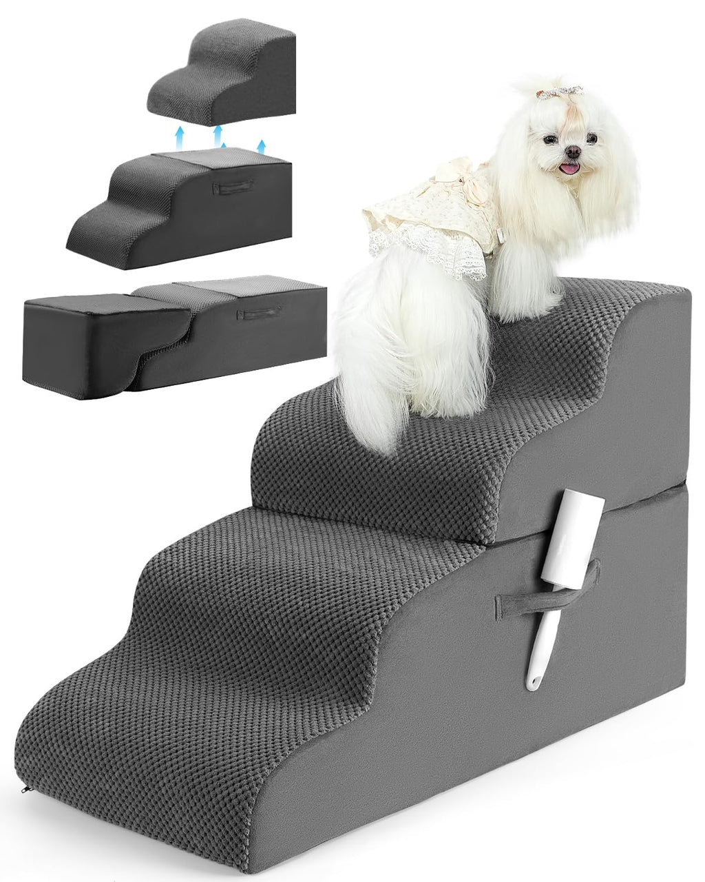 Dog Stairs，4-Tiers Steps Ramp High Bed and Couch Dog Ramp with Stable Non-Slip Fabric Cover Pet Stairs for Small Dogs and Cats or Pets JointsGPT GEN WRL-1 BJQ