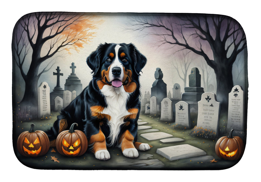 Bernese Mountain Dog Spooky Halloween Dish Drying Mat