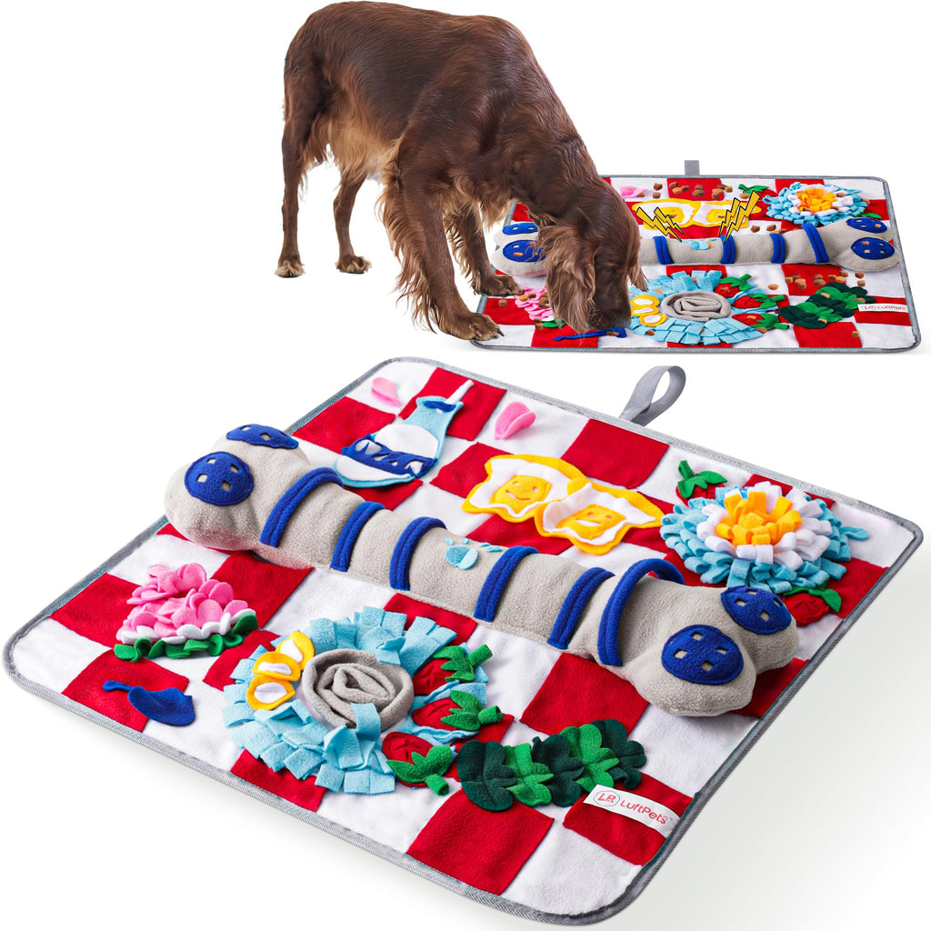 LUFTPETS Soft Snuffle Mat for Dogs Large Breed Keeps Pets Busy Indoors Comfortable Sniff Mat to Lay On Puzzle Toy & Lick Pad with Lots of Games Anti-Slip & Washable Slows Down Feeding (Red)