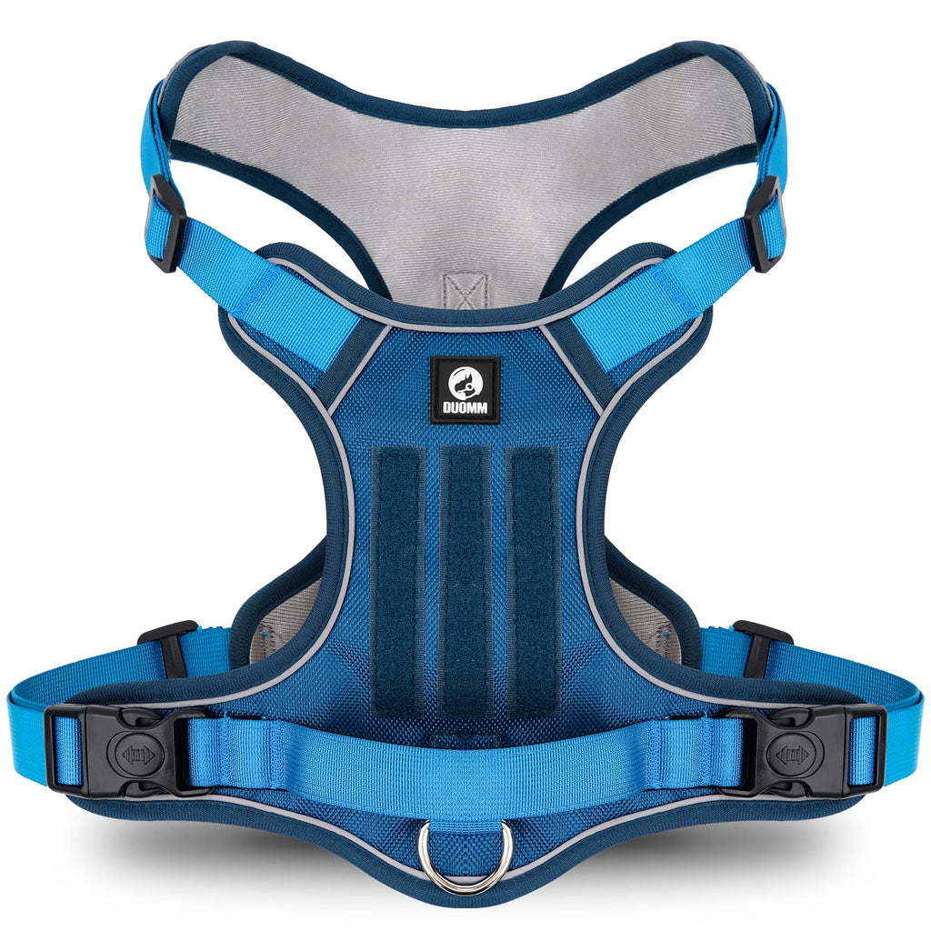 Dog Harness for Medium Dogs No Pull; Reflective Dog Vest HarnessAdjustable Pet Harness with 2 Leash Clips No Choke Dog Vest with Molle & Loop Panels Dog Harness with Easy Control Handle Blue L