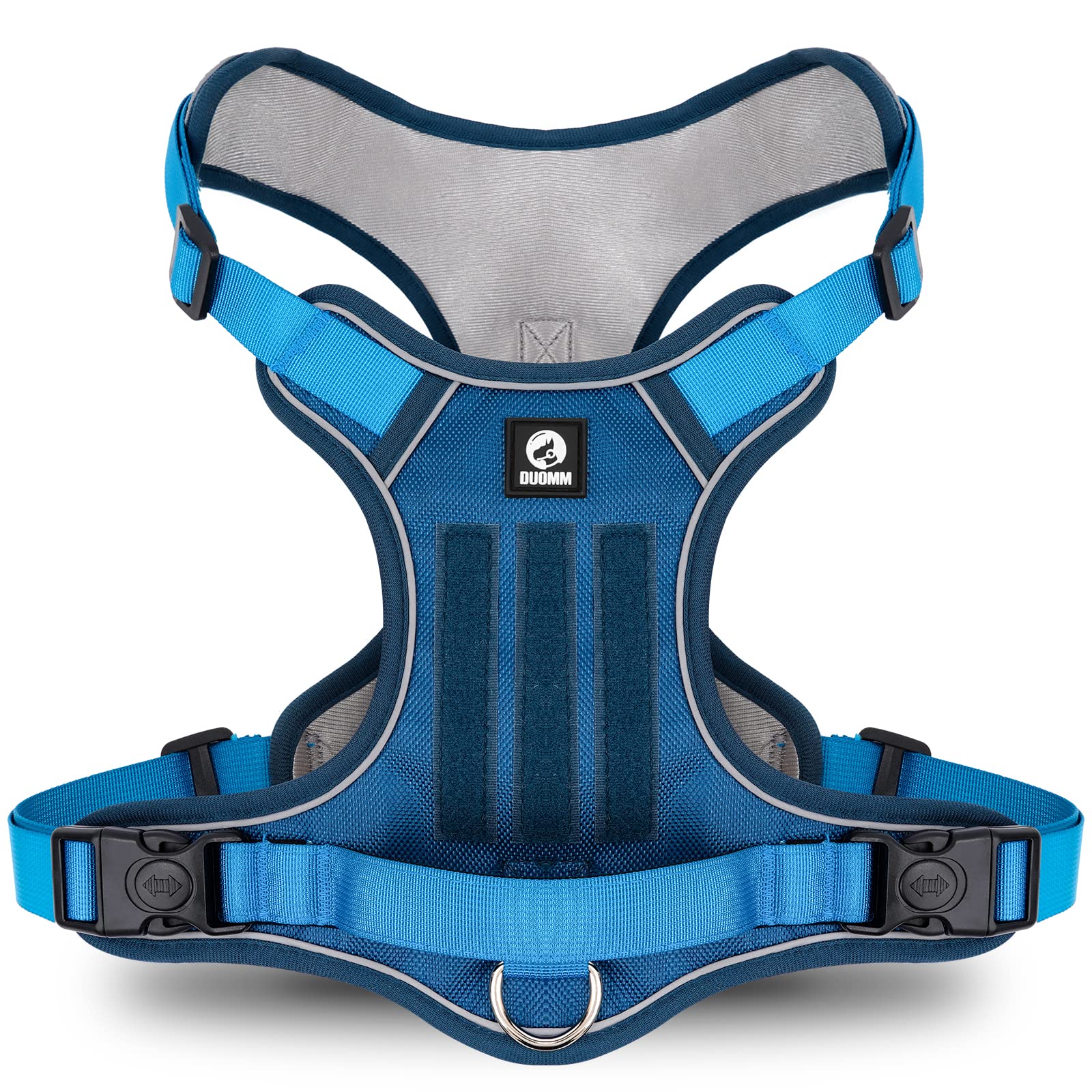 Dog Harness for Medium Dogs No Pull; Reflective Dog Vest HarnessAdjustable Pet Harness with 2 Leash Clips No Choke Dog Vest with Molle & Loop Panels Dog Harness with Easy Control Handle Blue L