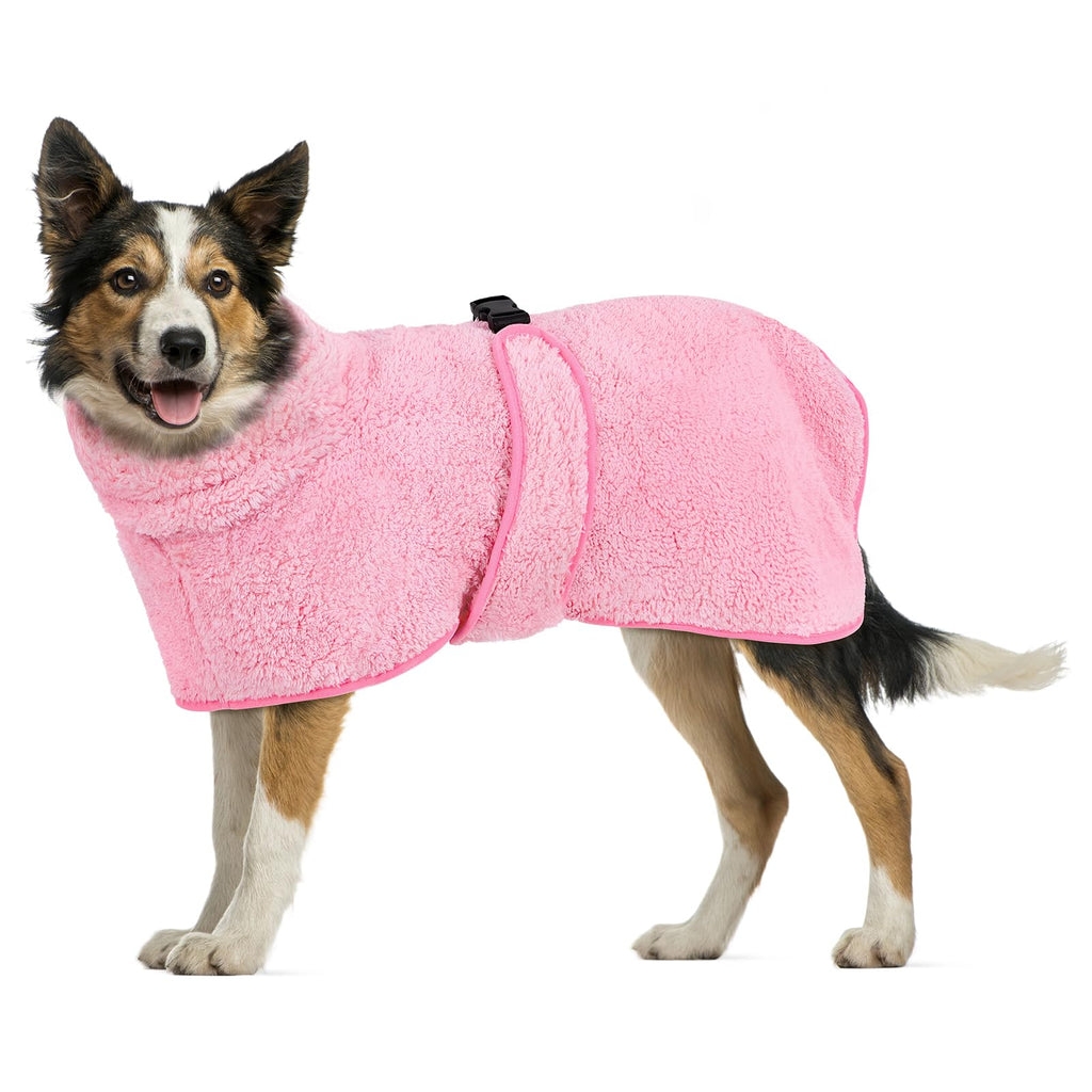 Glittme Dog Bathrobe Super Soft Dog Robe Quick Drying Dog Towels for Drying Dogs Large Adjustable Dog Robes for After Bath and Dog Dryer for Dog Puppy XL Pink