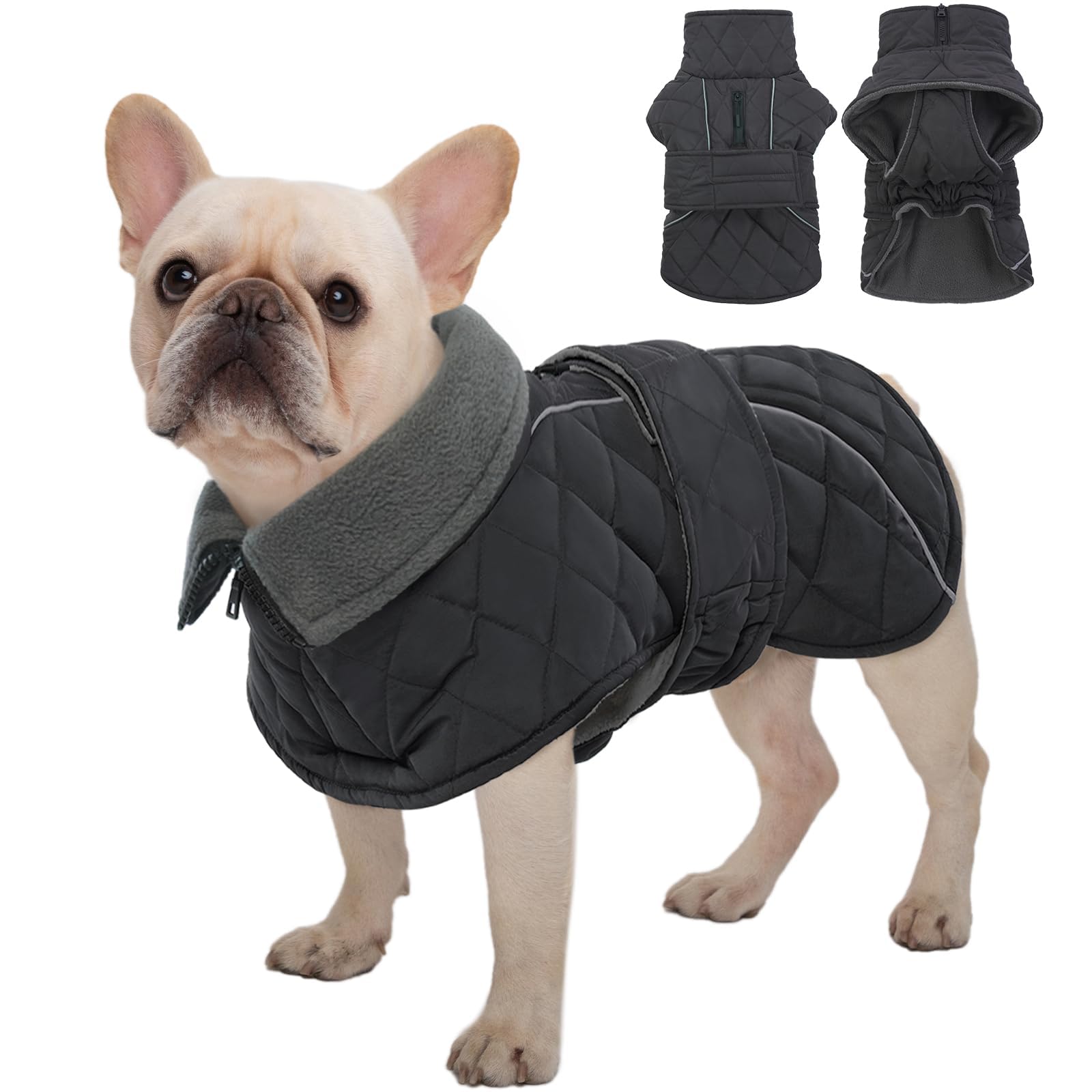 Kuoser Dog Coat Extra Warm Dog Jacket Windproof Dog Cold Weather Coats for Large Dogs Fleece Lining Turtleneck Dog Snowsuit Reflective Adjustable Dog Winter Clothes Green XL
