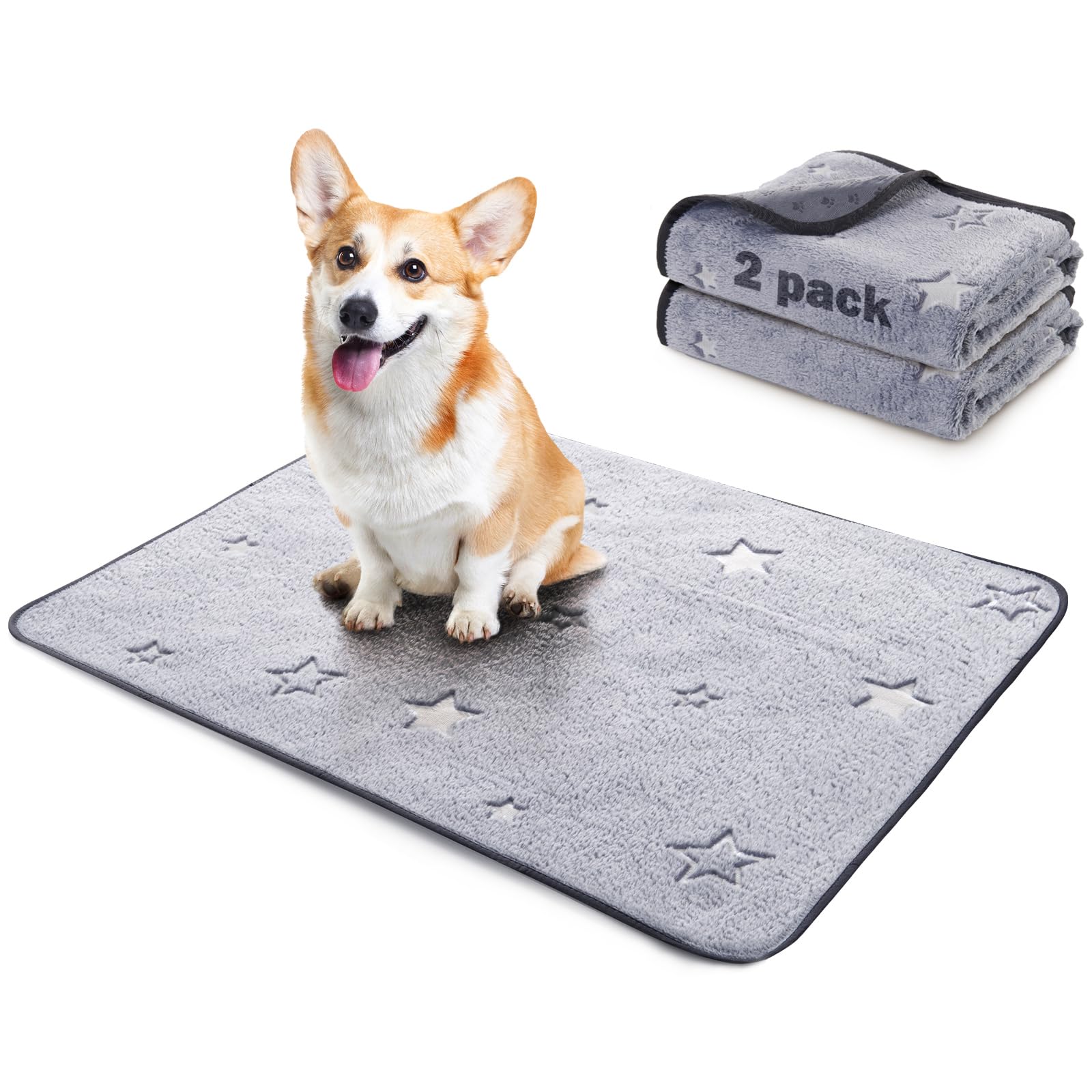 LOOBANI Washable Pee Pads for Dogs Reusable Pee Pads for Dog Mat Puppy Pads Training Pads Non Slip Whelping Pad for Dog Playpen Crate Car Grey 2 Pack 18 x 24 in