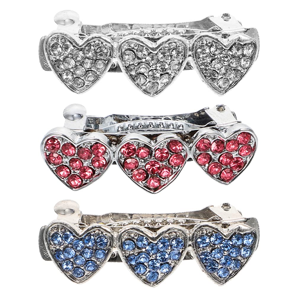 balacoo 3pcs Rhinestone Hair Clips for Dogs Crown Dog Accessories Heart Shape Hair Clips Non- Slip Crystal Hair Clip Girls Puppies Barrette Dog Barrettes Cute Christmas Dog Clips