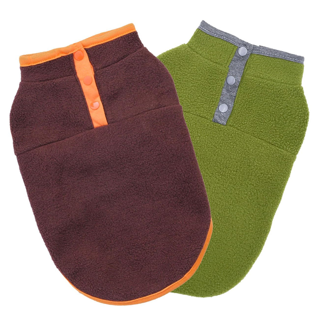 Pack of 2 Dog Sports Vest Dog Jacket Dog Coat with Leash Hole - Fleece Vest Dog Pullover - Warm Dog Jacket - Dog Clothes for Small Dogs Boy or Girl (X-Small Soild Brown Green)