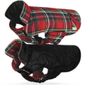VIVAGLORY SoftJoy Dog Winter Coat Dog Cold Weather Coats British Style Plaid Jacket Dog Vest Apparel & Accessories for Snow Winter Outdoor Heavy Duty Snow Warm Cozy Reversible Cold Weather S Red