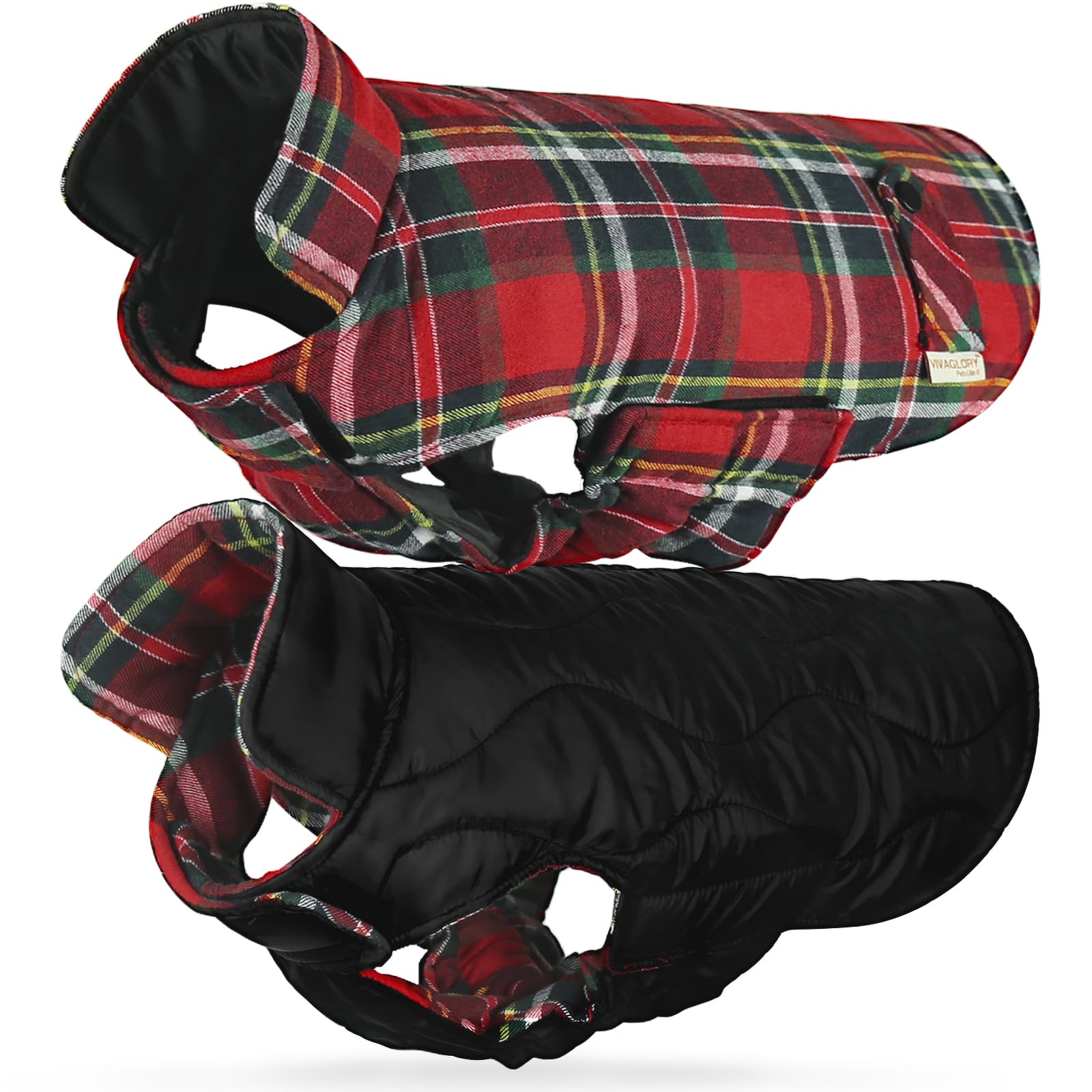 VIVAGLORY SoftJoy Dog Winter Coat Dog Cold Weather Coats British Style Plaid Jacket Dog Vest Apparel & Accessories for Snow Winter Outdoor Heavy Duty Snow Warm Cozy Reversible Cold Weather S Red