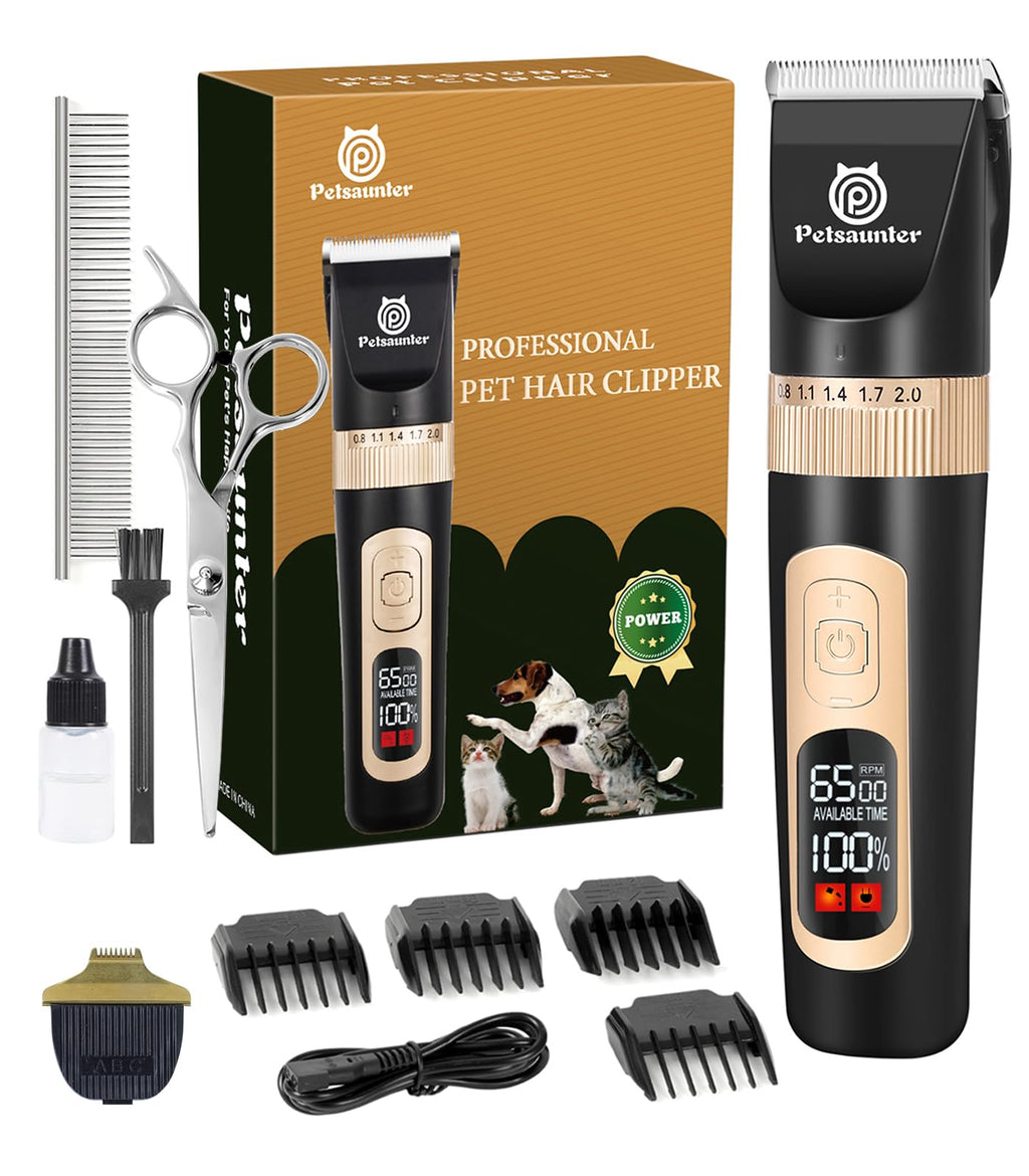 Petsaunter Dog Cat Clippers for Matted Hair - 4-Speed & LCD Dog Clippers for Grooming Rechargeable for Large&Small Dogs&Cats with Thick Coats - Include a Metal Blade for Paw Trimming(C95ProSet Plus)