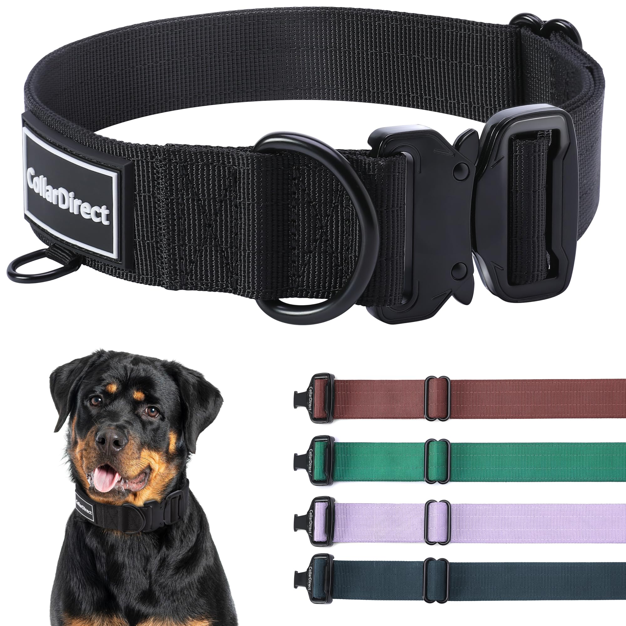 Heavy-Duty Dog Collar for Large or Medium Dogs Tactical Dog Collar for Active Dogs Double-Layered Nylon (Black 14-20)