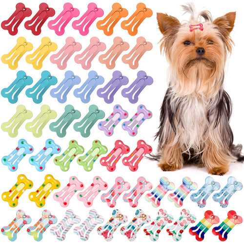 50 Pieces Bone Shaped Hair Clips Multicolor Small Barrettes Dog Cat Puppy Accessories 25 Vivid Styles