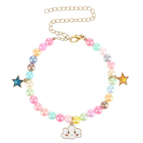 Amaxiu Small Dog Cat Pearl Collar Adjustable Dog Necklace Cat Neck Strap Dog Accessories Cat Collars for Girl Cats Puppy(Gradient Color)