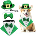 St.Patricks Day Dog Costume 3Pack Puppy Bandana Top Hat Green Shamrock Bow Tie Collar Adjustable Pet Scarf Formal Tux Clothes Irish Tuxedo Outfits for Dogs Cat Dress (3Pcs Irish Hat Tux Bow Small)