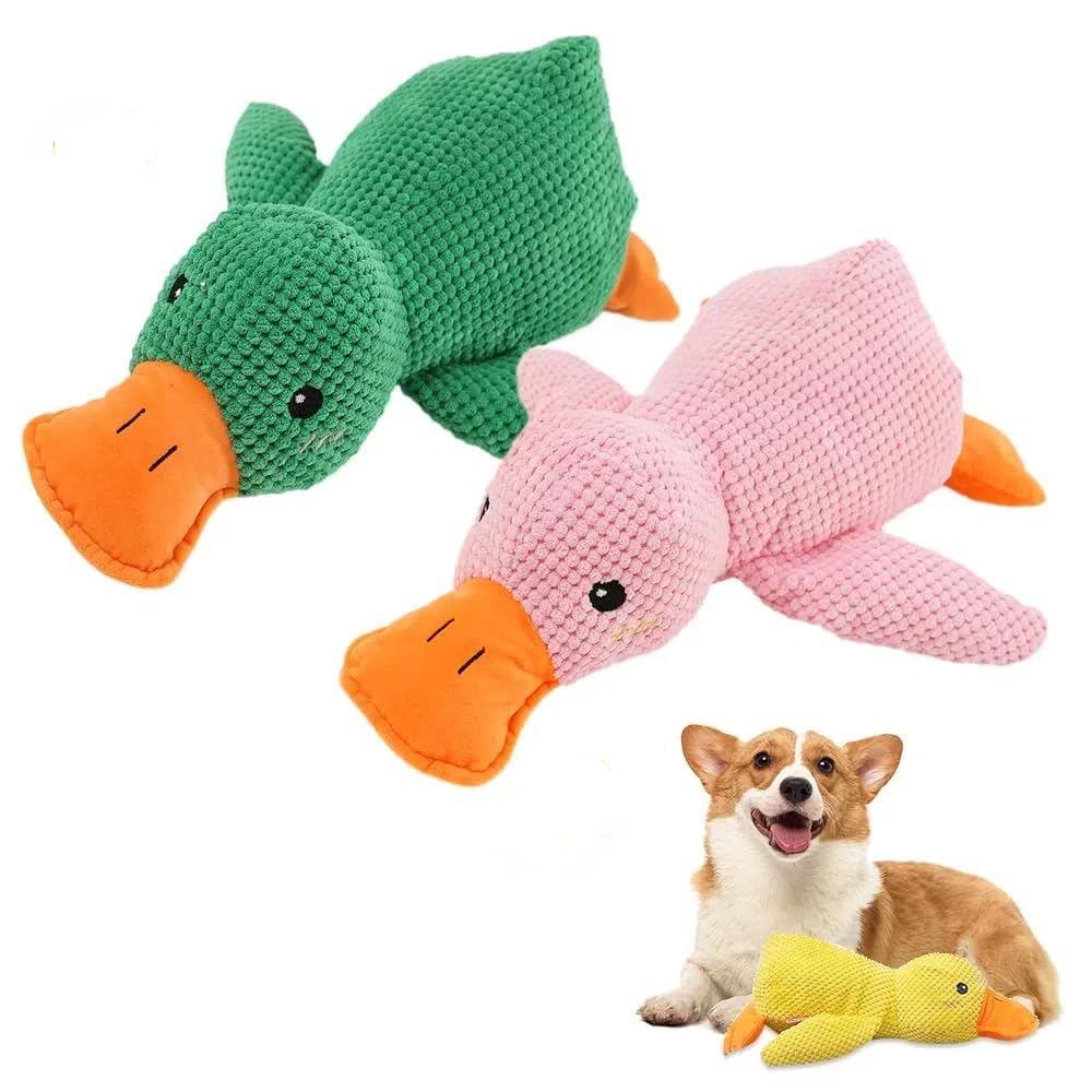 YAWOTA Duck Dog Toy 2024 New Calming Duck Dog Toy Dog Toy for Aggressive Chewing Person Vocalizing Duck Dog Toy Indestructible Dog Toy Cute Plush Stuffed Duck for Indoor Dogs (Green+Pink)