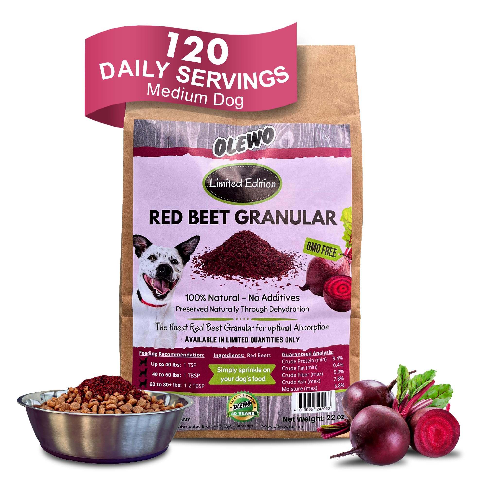 Olewo Red Beets for Dogs Granular – Natural Anti Itch for Dogs Dog Food Topper Immune Cleansing Skin & Coat Support Dehydrated Whole Food Dog Multivitamin Fiber for Dogs 22 oz