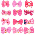 Yaure Joy 12 Pcs Small Dog Hair Bows with Rubber Bands Bowknot Dog Hair Accessories for Puppy Kitten (Pink)