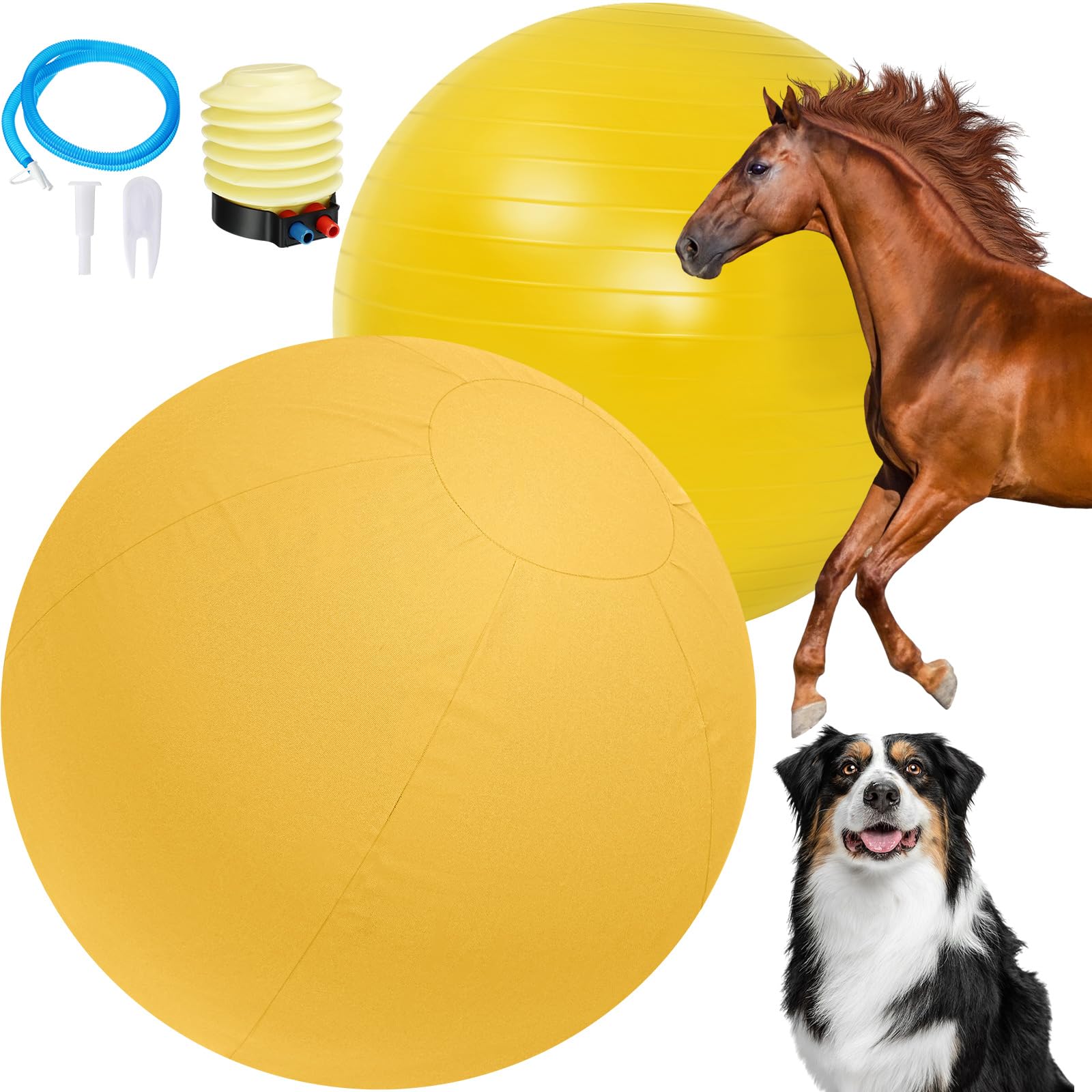 Lunmon Herding Ball for Dogs 25" Dogs Ball with Cover Herding Dog Toys Herding Ball for Dogs Australian Shepherds Play Hearding Ball with Hand Pump for Horses Stall Training Cattle Dogs Yellow