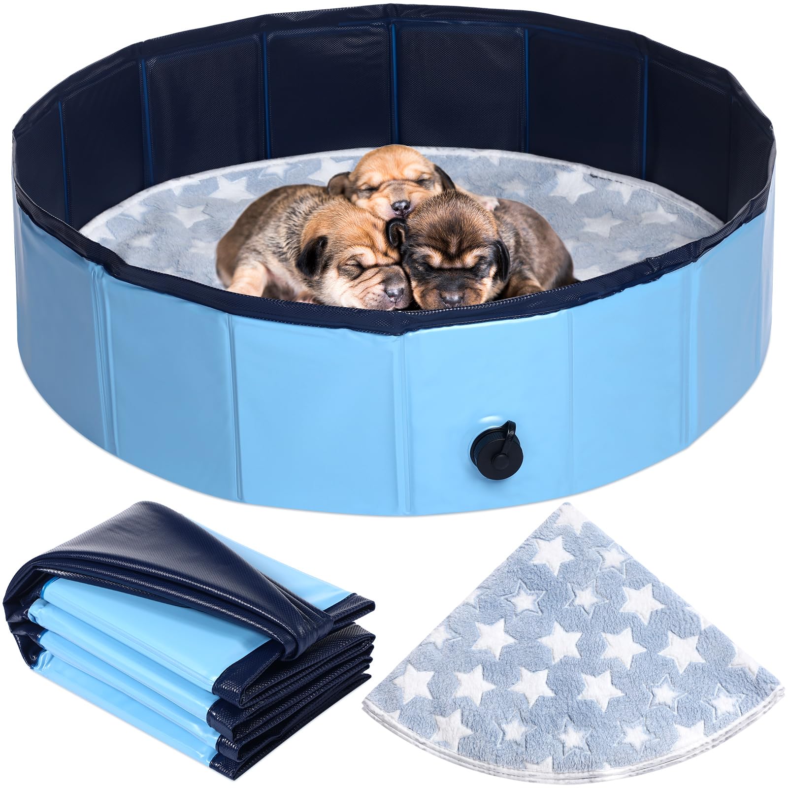 Mindsoft Whelping Pen for Dogs Whelping Box for Dogs Whelping Pool Whelping Box for Dog Puppies Portable Whelping Box for Small Dogs with Reusable Pee Pad Whelping Pads Washable (Blue32 x 12 Inch)