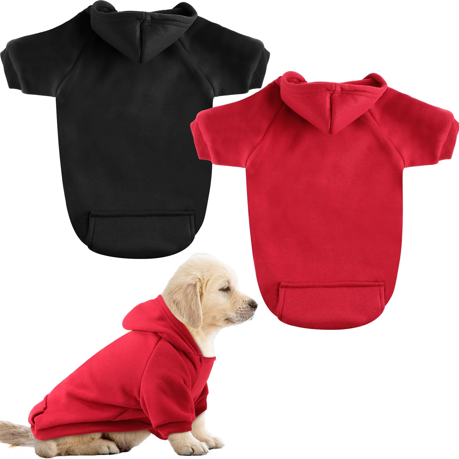 Shinylin 2 Pcs Winter Spring Valentines Day Small Dog Sweater Warm Soft Polyester Dog Hoodie Pet Clothes Puppy Sweatshirt with Hoods and Pockets for Winter Spring Dogs and Cats Red and Black