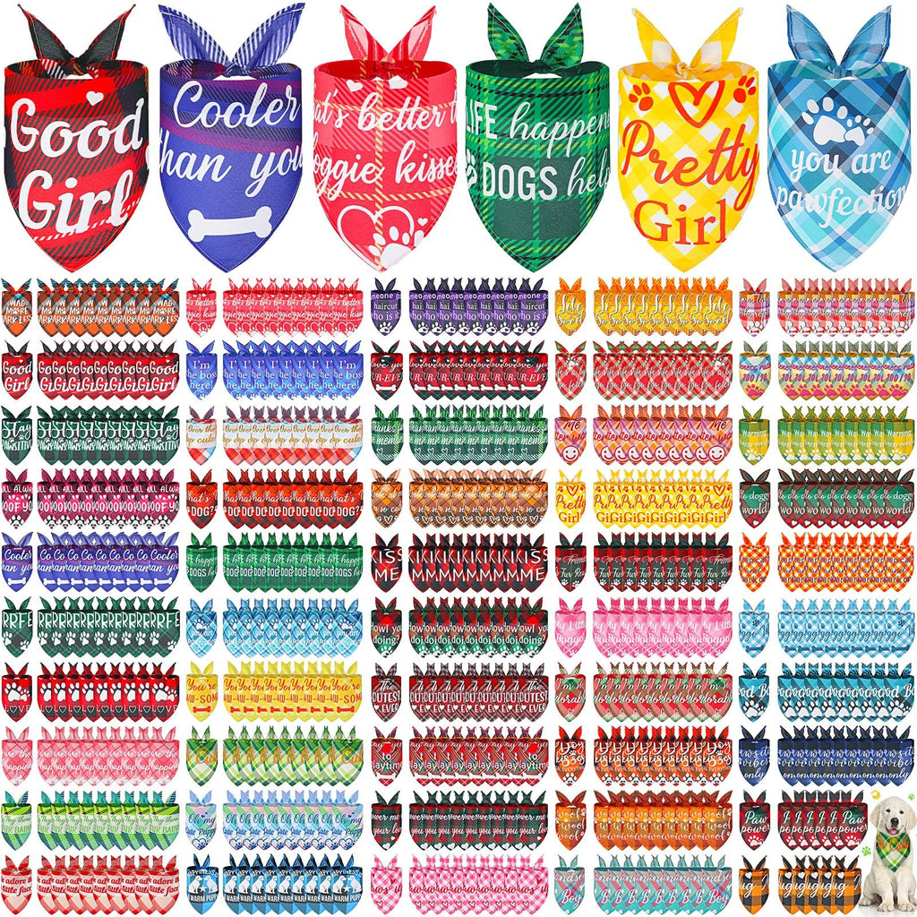 Buryeah 500 Pcs Plaid Dog Bandanas Bulk for Groomers Pet Scarfs Puppies Bibs with Cute Sayings Adjustable Washable Pet Costume Dog Accessories for Small to Large Dogs Cats (Classic Plaid)