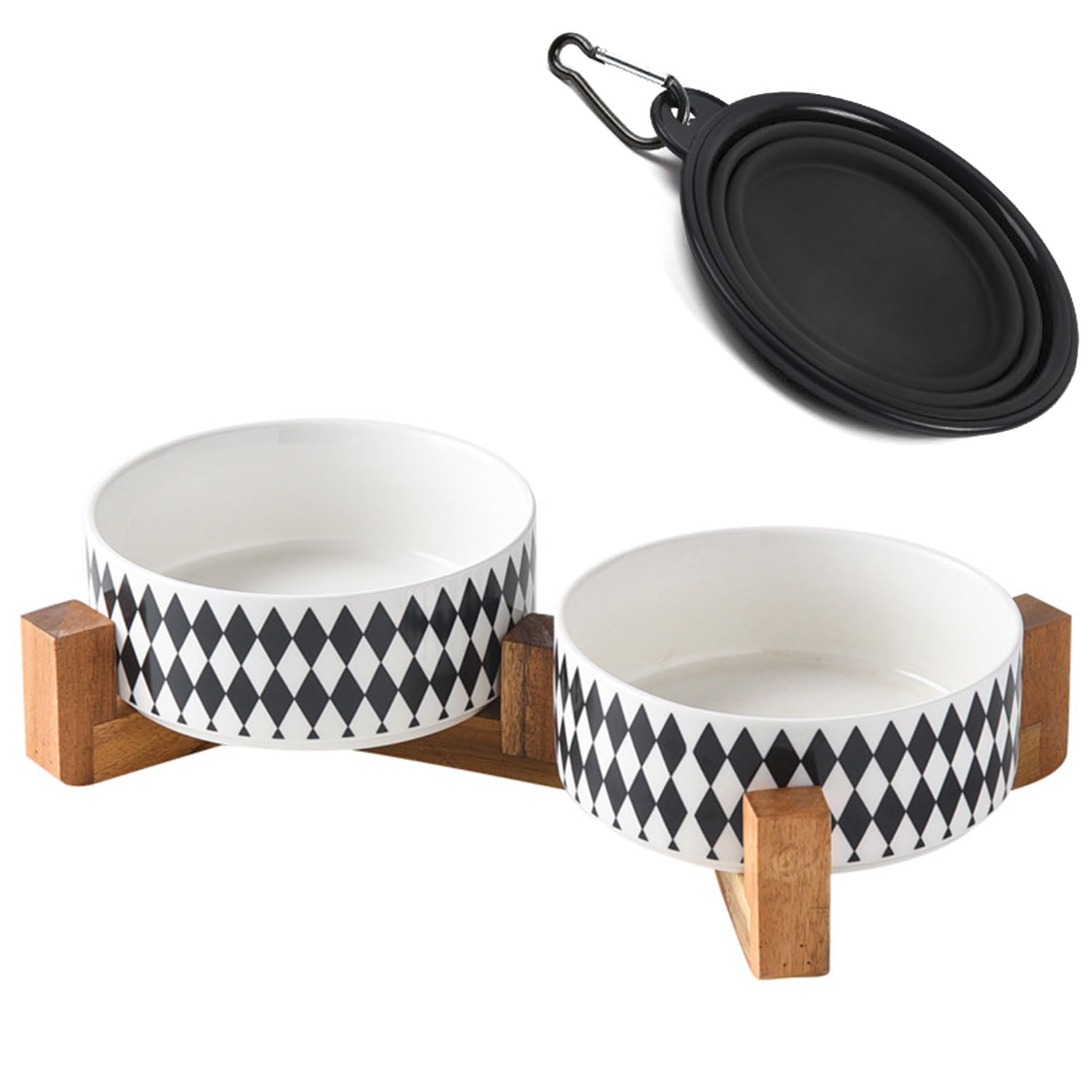 Petygooing Ceramic Dog Bowl Set with StandCat Dog Food and Water BowlSmall Dog Bowls Anti -Slip Set of 2 Cat Dog Bowls-Dog Food Bowls- Dog Bowls Small Medium Size Dog (28OZ/6.1 in) Black Rhombus