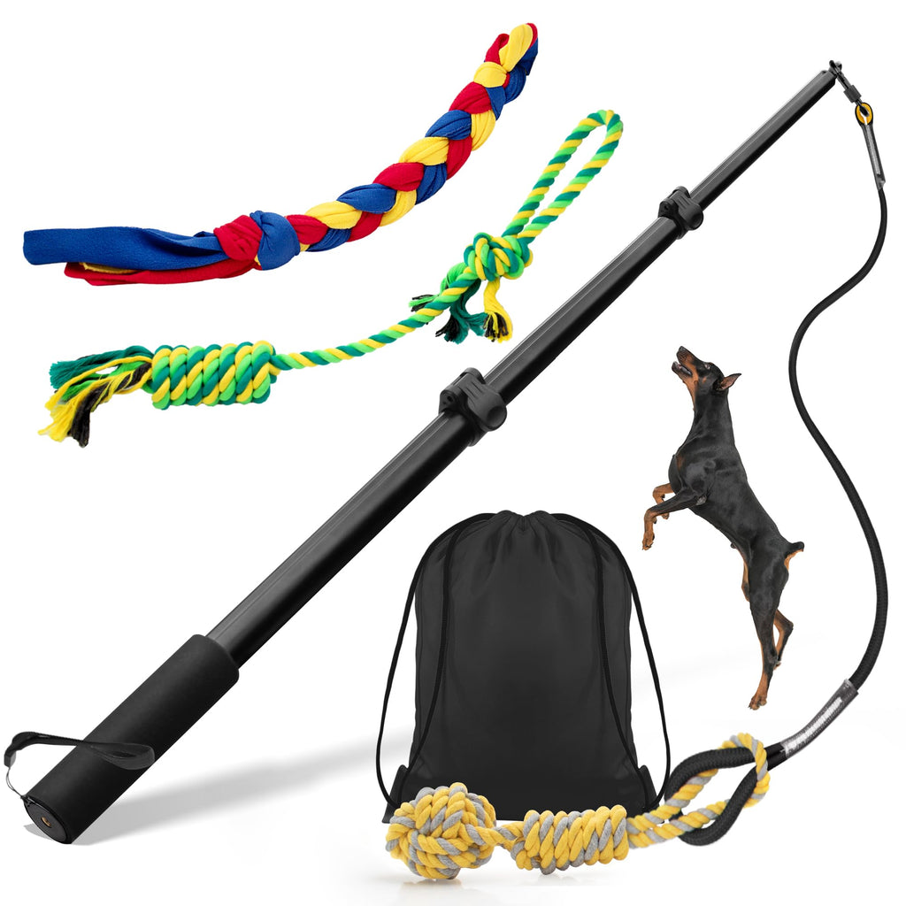 Ycozy Flirt Pole for Dogs 40.6" - Upgraded Dog Flirt Pole with Detachable Interactive Toys for Chase and Tug of War Dog Teaser Wand with Chewing Toy for Outdoor Exercise & Training