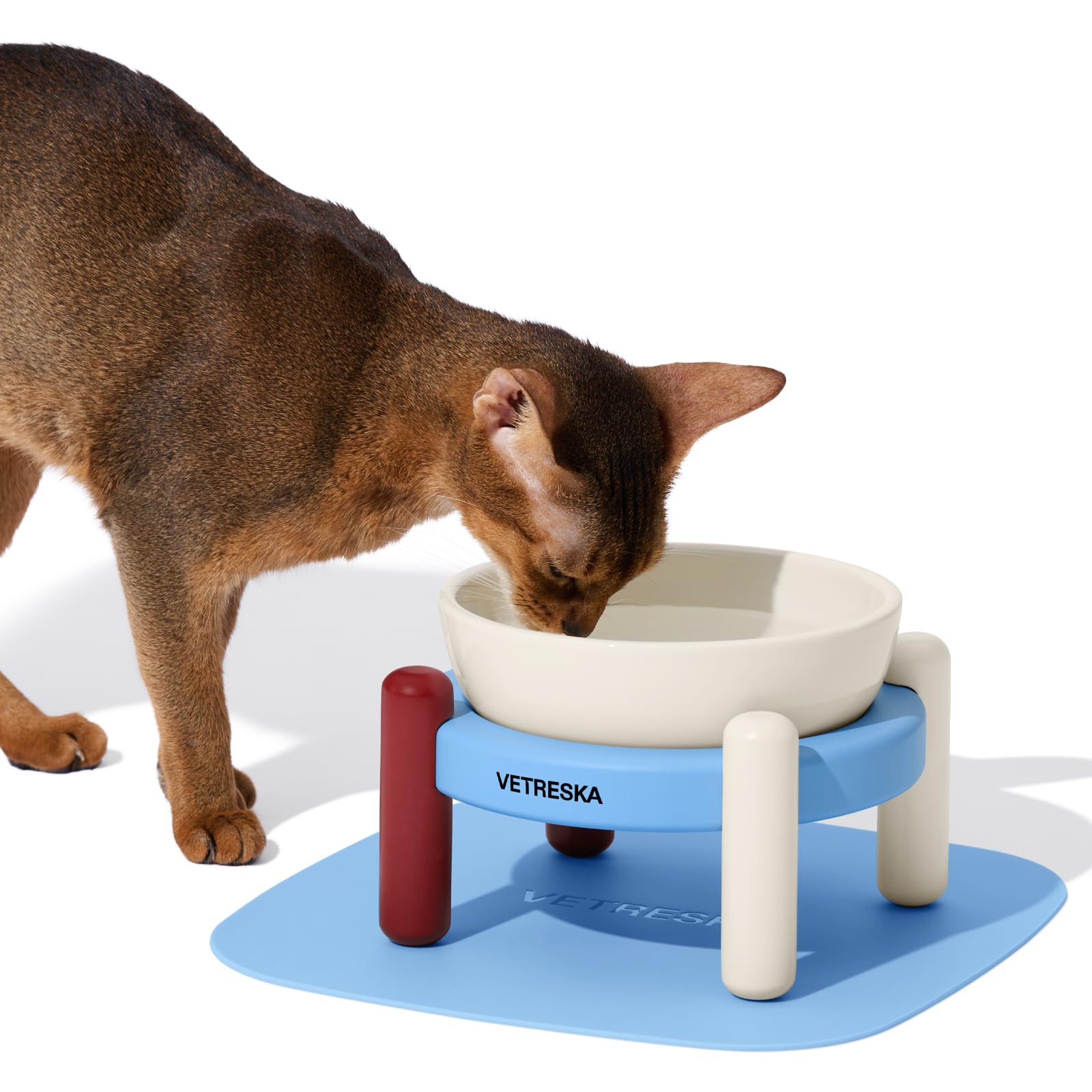 VETRESKA Elevated Dog Bowl Raised Ceramic Cat Dog Bowls for Large Breed15.2OZ No Slip Cat Bowl Dog Food/Water Bowl Dog Feeding Station Dishes for Medium Small Dogs with Dog Bowl Stand and Mat