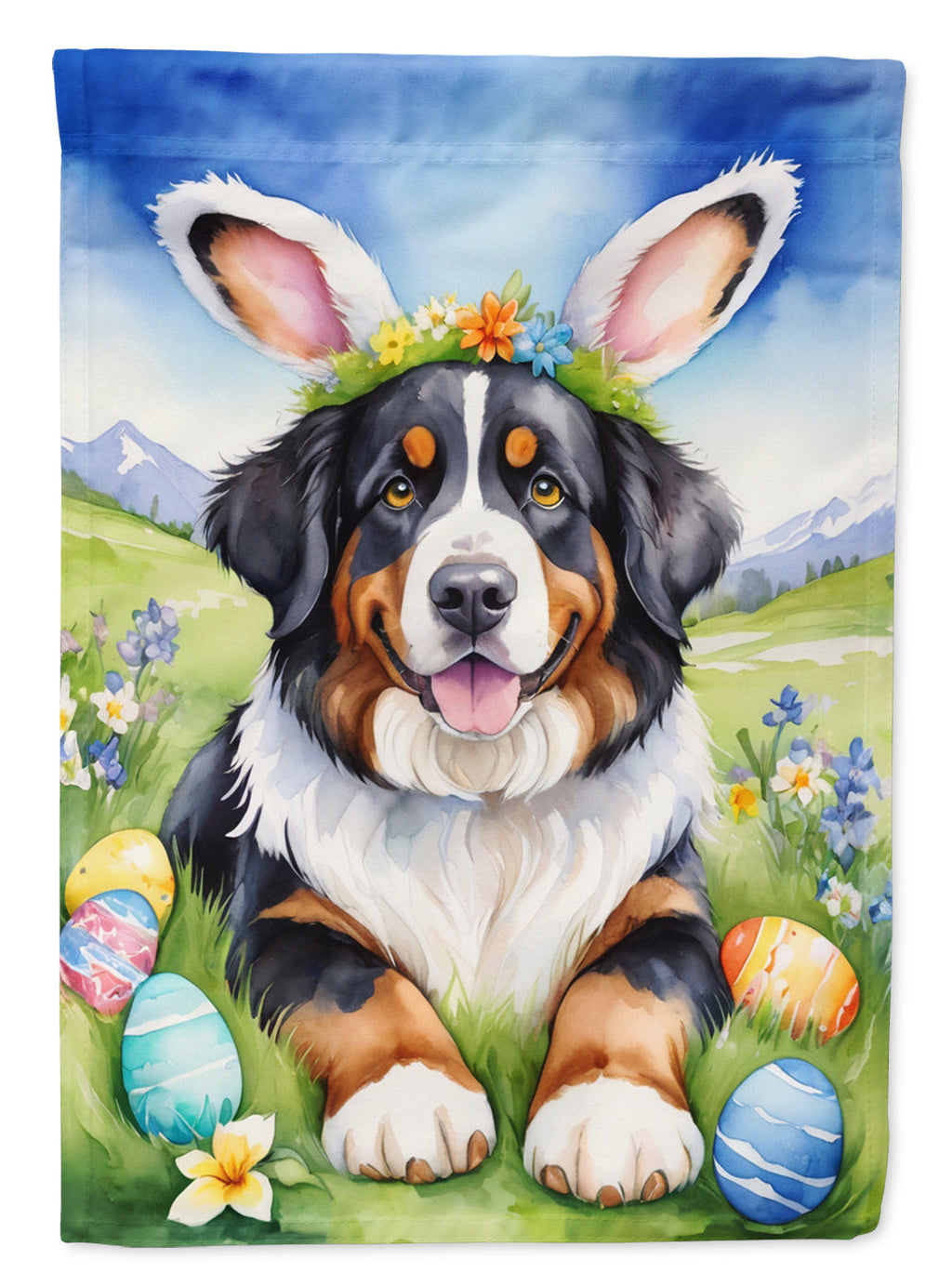 Bernese Mountain Dog Easter Egg Hunt Garden Flag