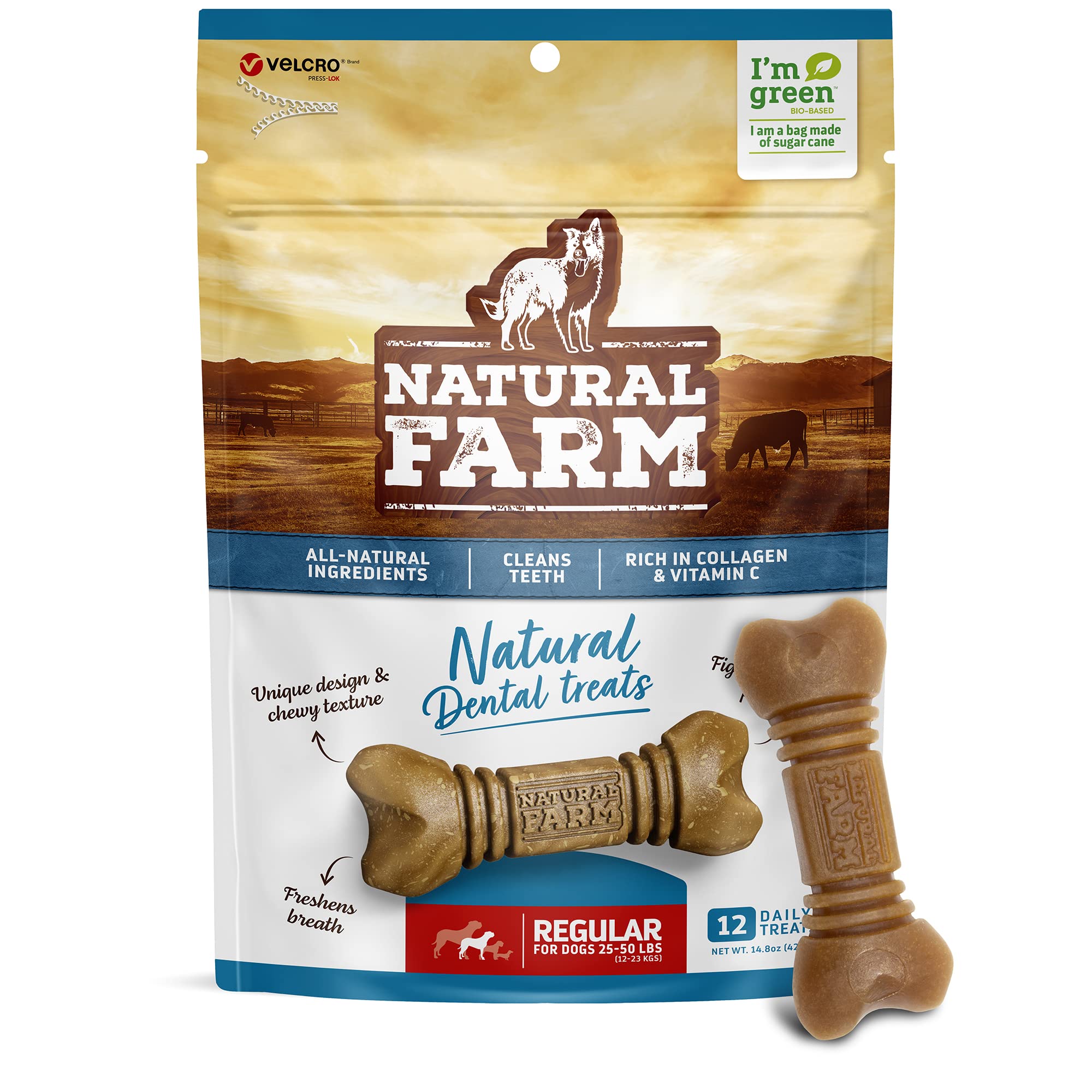 Natural Farm All-Natural Dog Dental Chew Dog Teeth Cleaning Treats - Fresh Breath Fight Plaque & Tartar - Canine Mess-Free Oral Care Teeth Cleaning Chews for Dogs 20-50 Lbs (12 Treats 14.8 Oz)