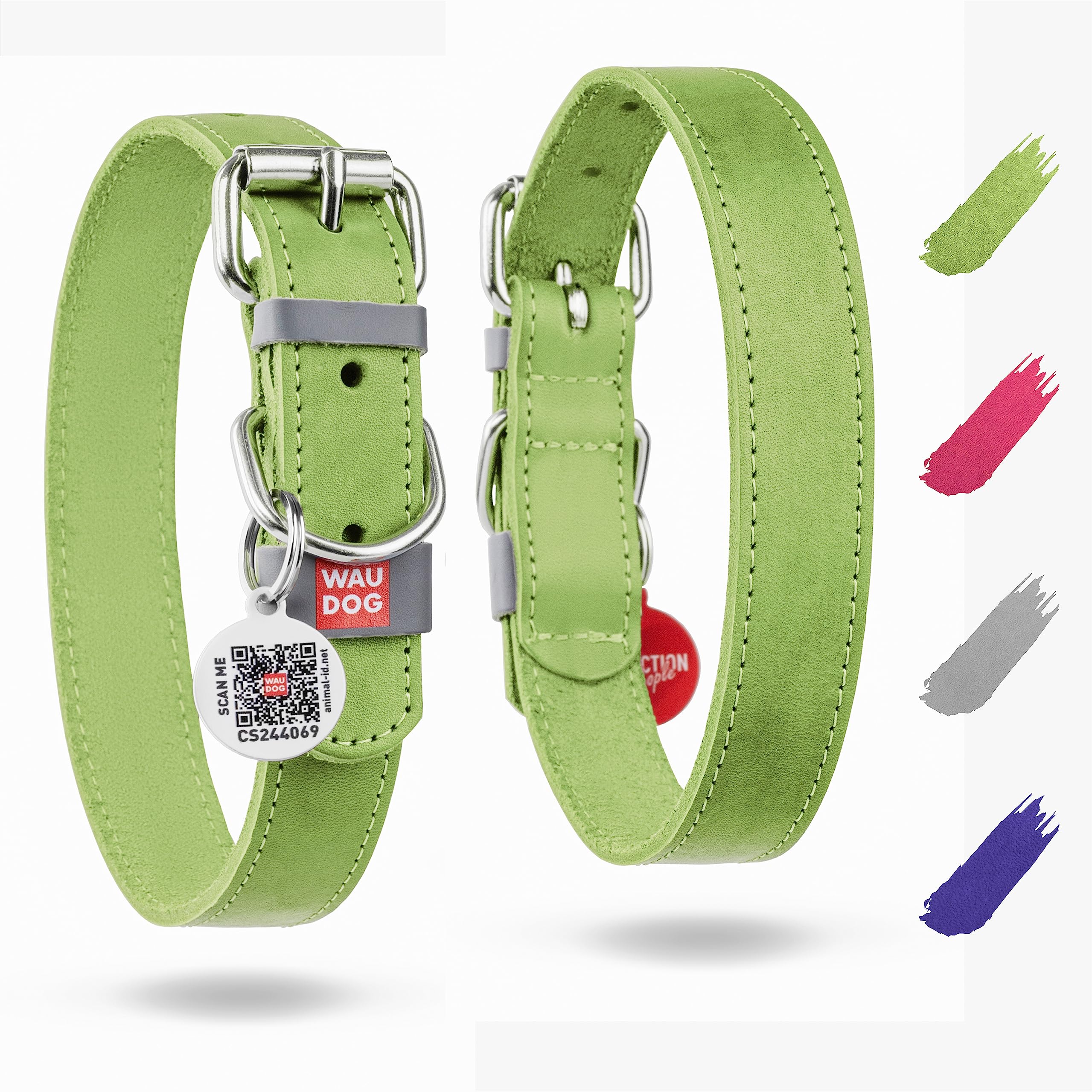 WAUDOG Long Lasting Leather Dog Collar for Large Dogs Medium & Small Dogs - Adjustable Classic Puppy Collars for Large Breed Dogs - Boy & Girl Dog Collars with Durable Buckle D-Ring & QR Dog Tag