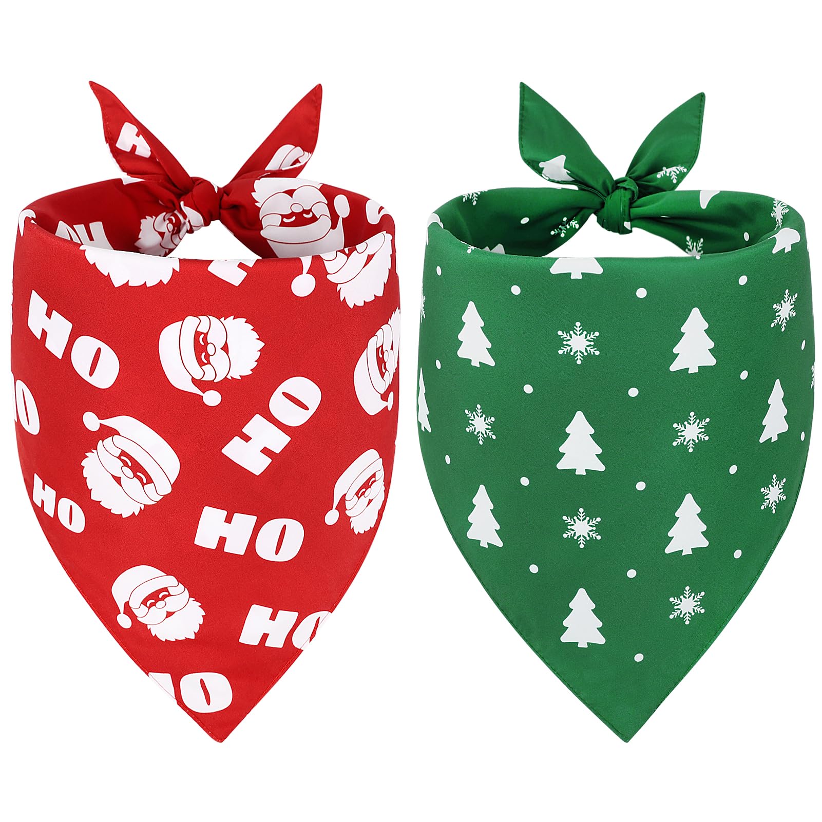 SZEE Christmas Dog Bandanas 2PCS Santa Claus and Christmas Tree Double-Layer Dog Scarf for Small Dogs and Large Cats Funny Christmas Dog Costumes for Holiday Photo Prop Parties (S Red & Green)