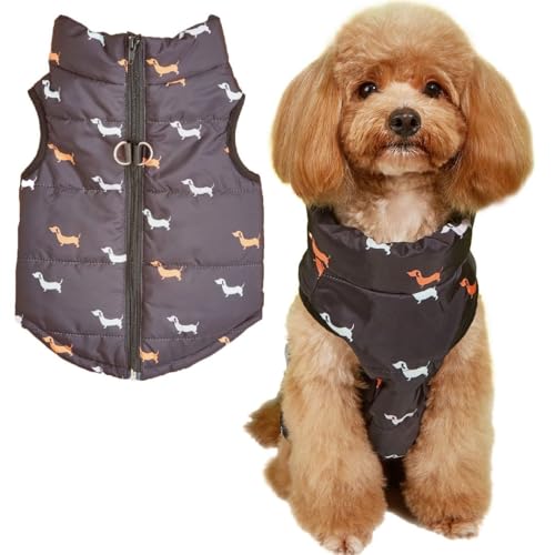 Asmea Dog Coat Warm Dog Jacket with D-Ring Dog Winter Coat Dog Cold Weather Coats Dog Clothes Puppy Vest Dog Jacket with Zipper Windproof Dog Coats for Small Dogs Black