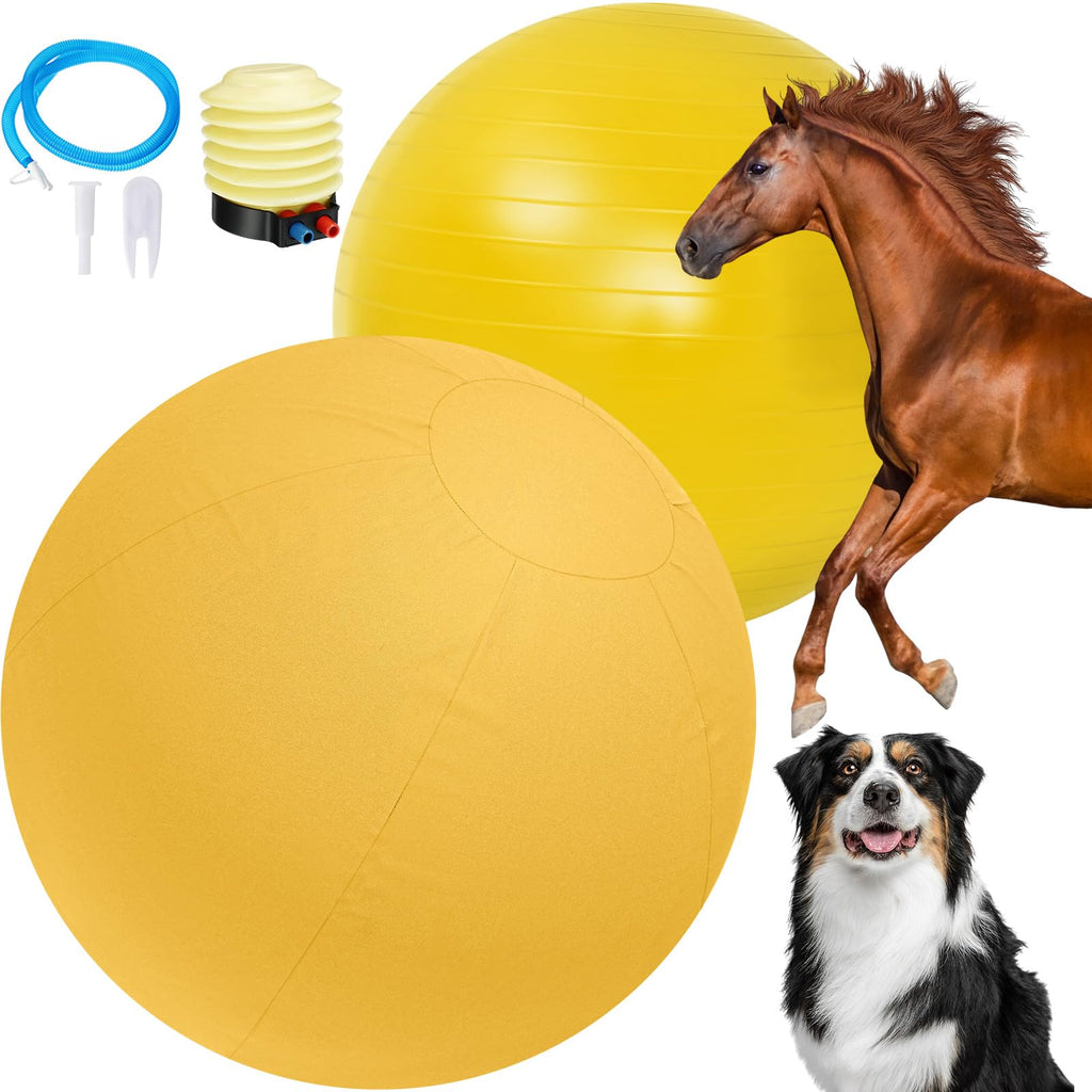 Lunmon Herding Ball for Dogs 25" Dogs Ball with Cover Herding Dog Toys Herding Ball for Dogs Australian Shepherds Play Hearding Ball with Hand Pump for Horses Stall Training Cattle Dogs Yellow