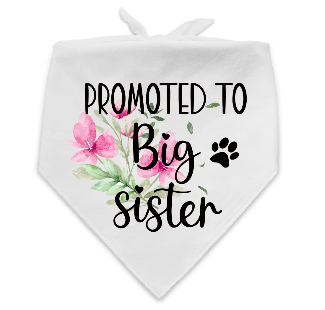 NTKIO Funny White Flower Pattern Plaid Cotton Pet Dog Bandana Promoted to Big Sister Pet Dog Pregnancy Announcement Gender Reveal Photo Prop Triangle Bibs Accessories for Dog Lovers Owner Gift