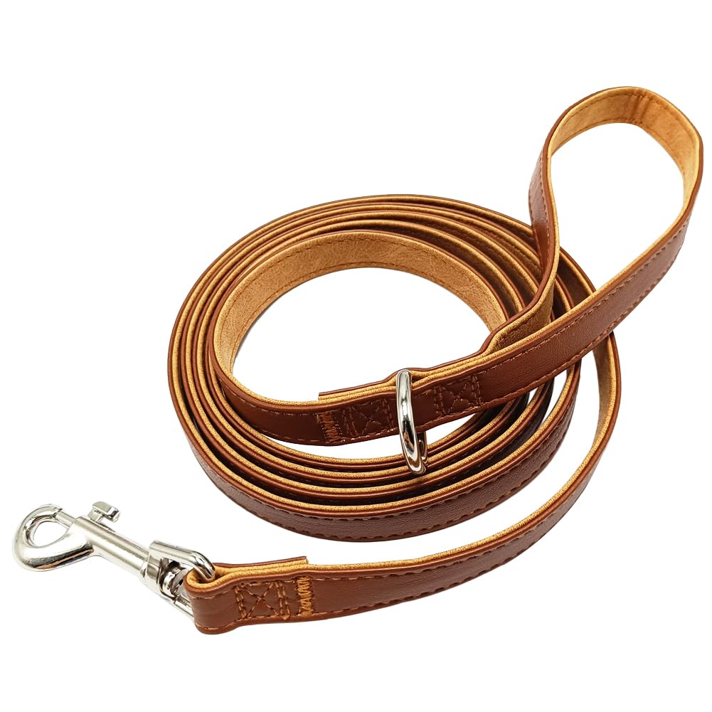 MayPaw Leather Dog Leash 6 FT Soft and Strong 5/8 Inch Dog Leather Leash with Extra D-Ring for Waste Bags and Sturdy Clip Dog Training Lead for Medium and Small Dogs Walking