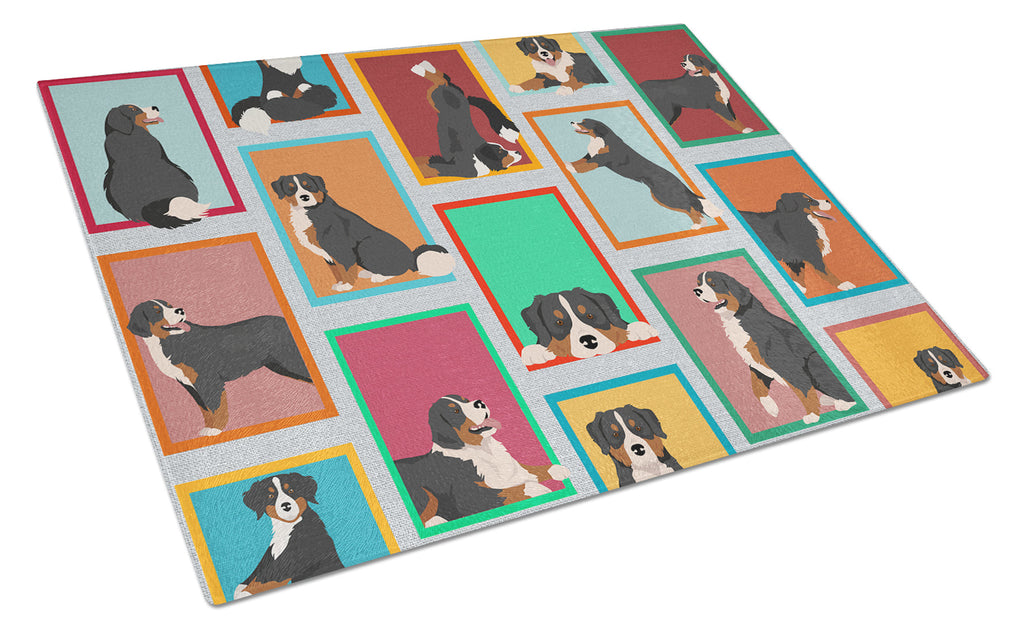 Lots of Bernese Mountain Dog Glass Cutting Board