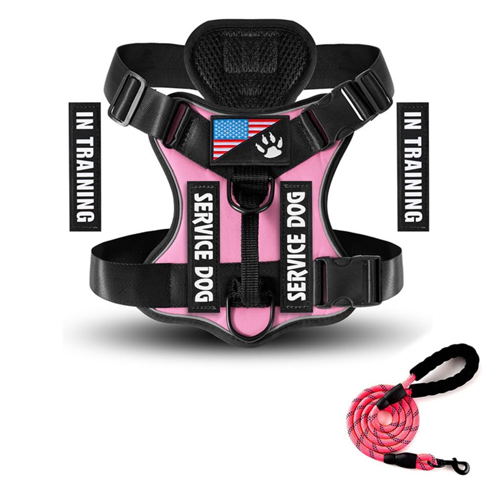 KUBEMUEG No Pull Dog Harness Reflective Adjustable Soft Padded Pet Service Vest with Easy Control Handle No Choke Dog Harness for Small Medium Large Dogs (Pink Medium)