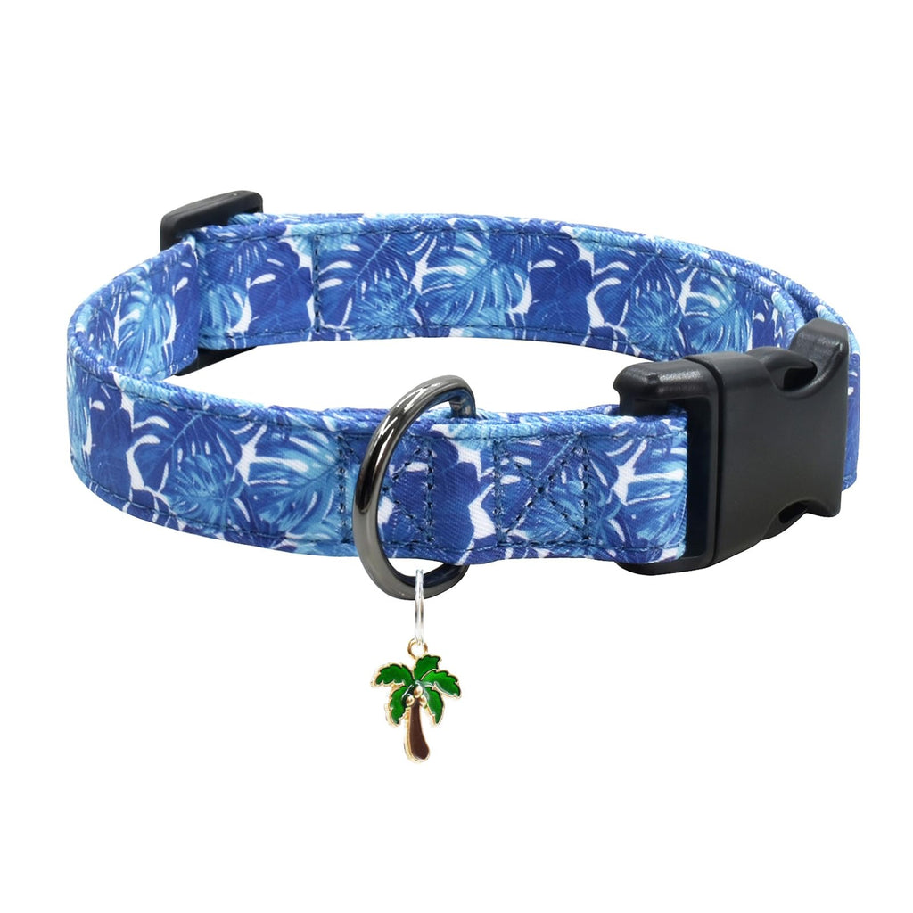 Flower Patterns Dog Collar with Accessories Soft Cotton Dog Collars for Small Medium Large Female and Male Dogs(Palm Frond L)