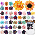 Sanwuta 80 Pieces Spring Dog Flowers Bulk Floral Dog Collar Flowers Bow Ties Holiday Dog Accessories Grooming Supplies Puppy Bows Slides Attachment for Small Medium Large Dogs Cat