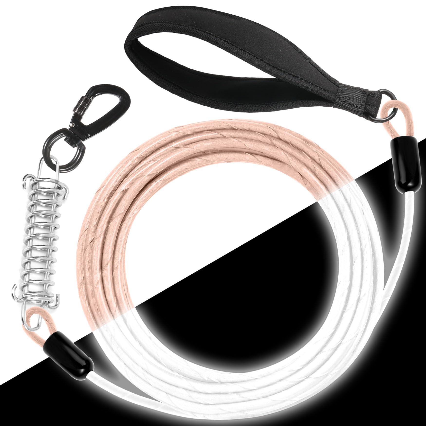 Reflective Dog Leash Chew Proof: 10 ft Heavy Duty Dog Lead for Small Large Dogs - Waterproof Pet Long Chain Leashes with Swivel Lockable Hook and Shock Absorbing Spring for Outdoor Training Walking