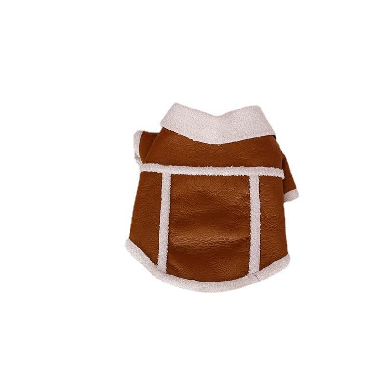 Plush Zipper Warm Faux Leather Dog Jacket
