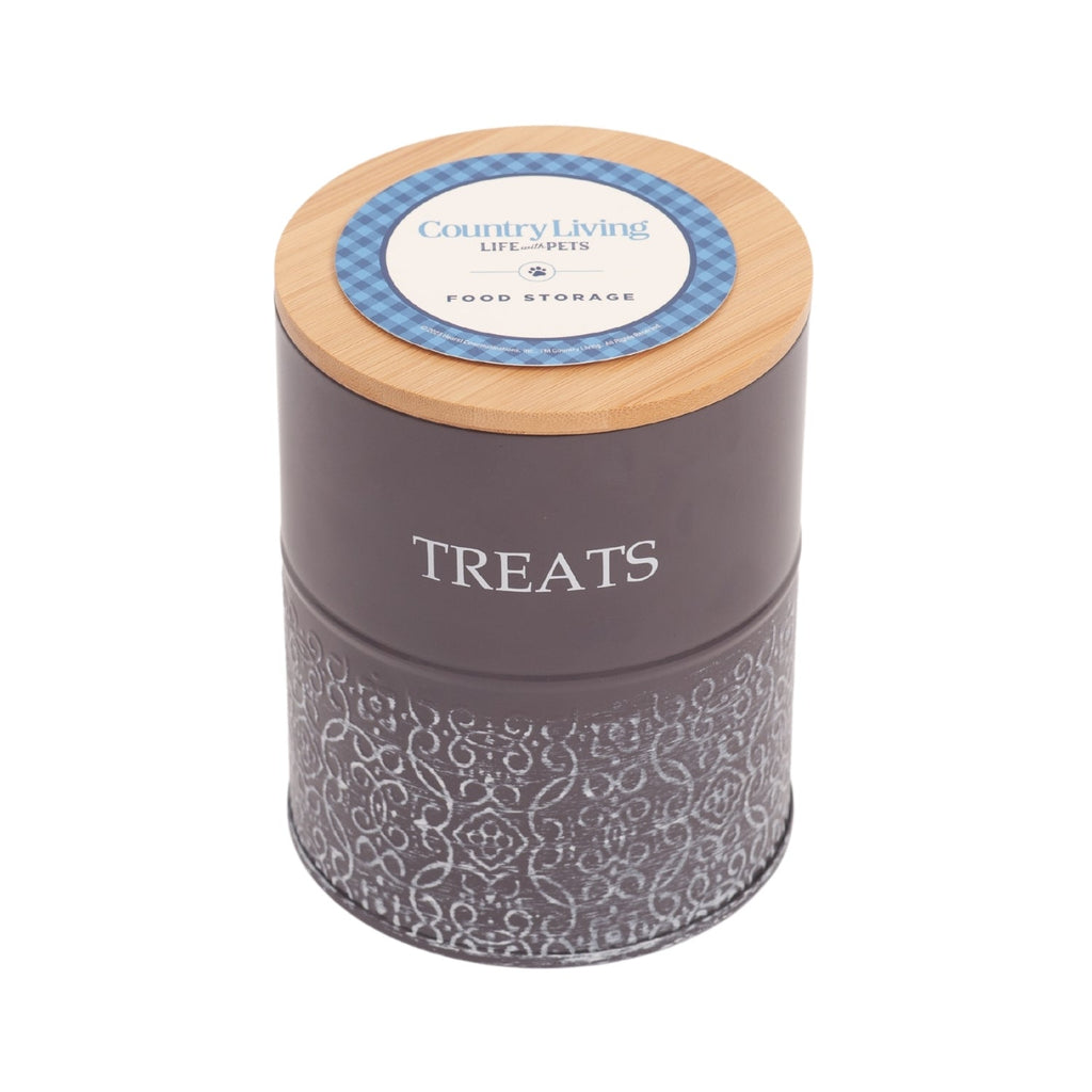 Country Living Dog Treat Canisters - Set of 2 Carbon Steel Jars with Bamboo Lids – Volcanic Gray