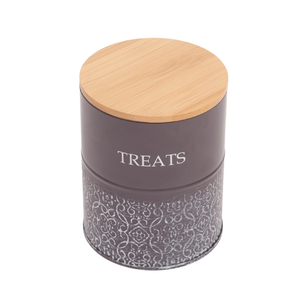 Country Living Dog Treat Canisters - Set of 2 Carbon Steel Jars with Bamboo Lids – Volcanic Gray