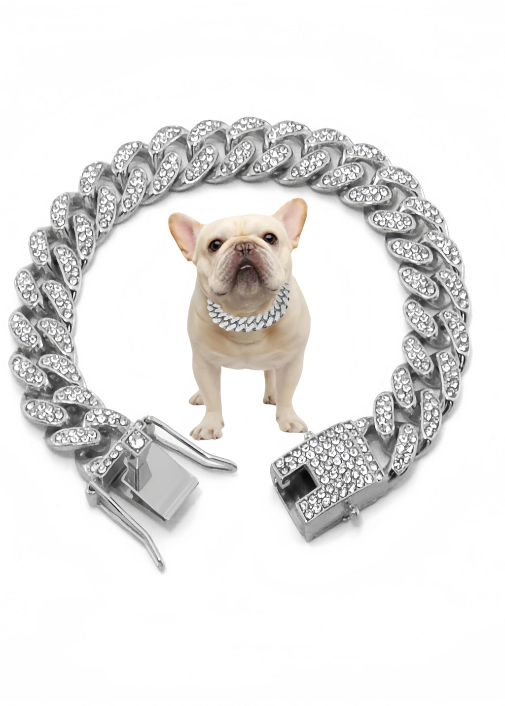 Silver Dog Chain Collar Cuban Link Cat Collar Crystal Dog Necklace Metal Jewelry Accessories for XXS XS Small Medium Large Pet Male Dogs Boy Kitten (8inch)