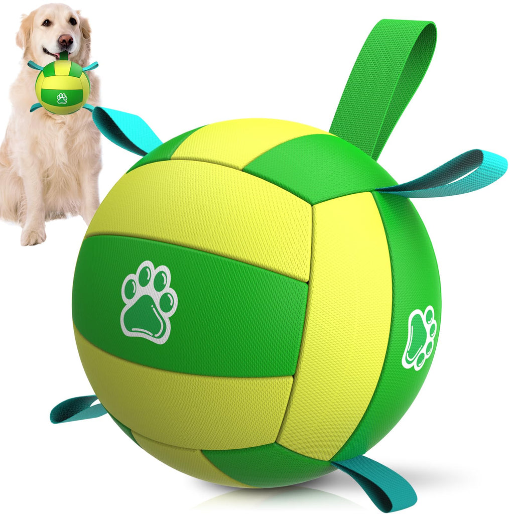 QDAN Dog Balls Dog Toys - 8 inch Dog Volleyball with Straps Outdoor Dog Toys for Large Medium Dogs Summer Dog Water Toy Herding Ball Puppy Dog Birthday Gifts Yellow Green