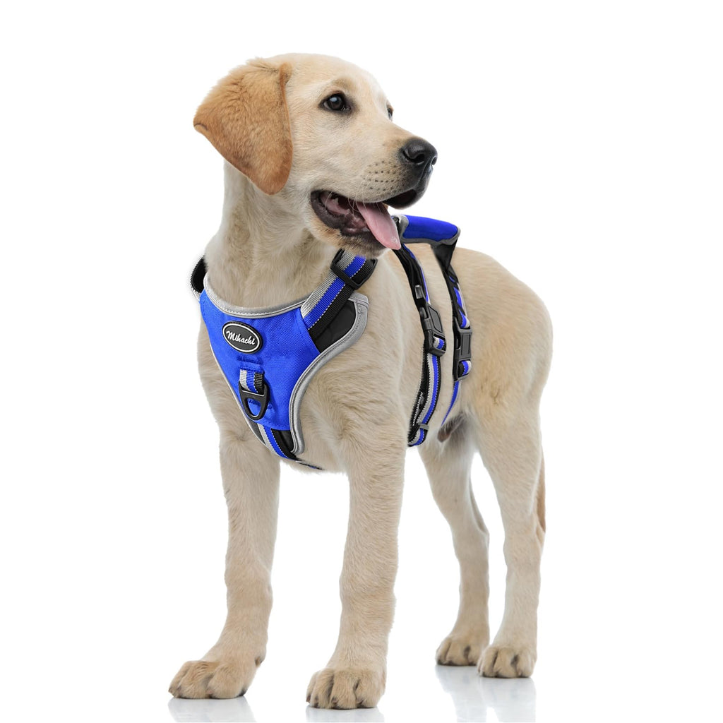 Mihachi Escape Proof Dog Harness - No Pull Dog Harness with Handle Soft Padded Reflective and Adjustable Full Body Pet Harness Vest for Medium Large Dogs Walking Hiking Training Blue Medium