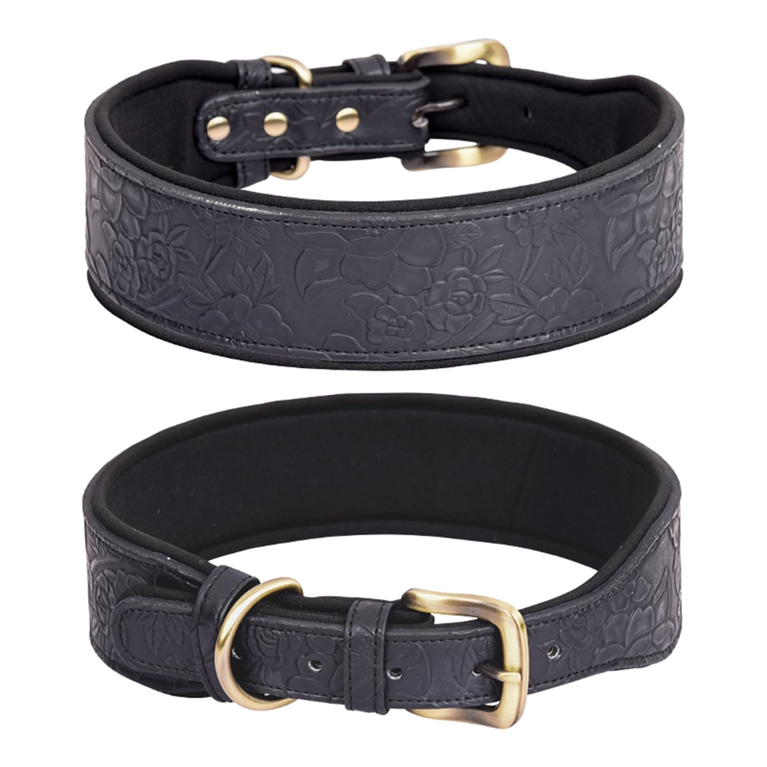 haoyueer PU Leather Collar for Dogs with Embossed Print - Comfortable Breathable Lining Vintage Fashion Adjustable for Large Dogs Medium Dogs & Small Dogs (L Black)