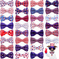 Sumind 30 Pcs 4th of July Dog Bows Ties Patriotic Collar Star Bows Bow Ties Attachment with Elastic Bands Independence Day Dog Collar Detachable Charms for Dogs Pet Collar Accessories