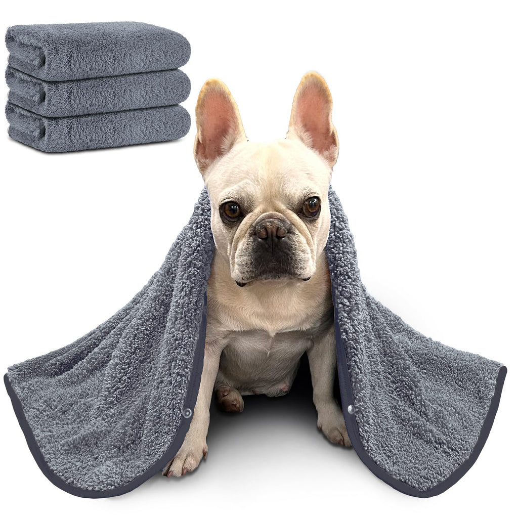 Glittme 3Pcs Dog Towel Soft and Absorbent Dog Towels for Drying Dogs Medium Quick Drying Dog Towels for Dog Puppy Microfiber Towel Dog Bath Supplies 35 "x20 Grey