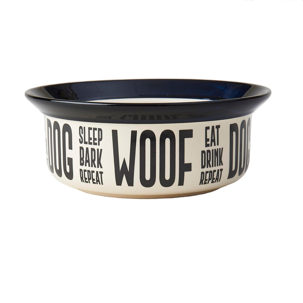 PetRageous 17001 Eat Drink Repeat Two-Tone Stoneware Dishwasher Safe Dog Bowl 4-Cup 8.18-Inch Diameter 3-Inch Tall for Medium and Large Dogs and Cats Off-White (Pack of 1)